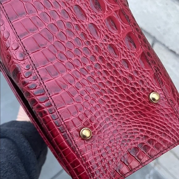 Elegant Brahmin Red Crocodile-Embossed Leather Handbag - Picture 13 of 13